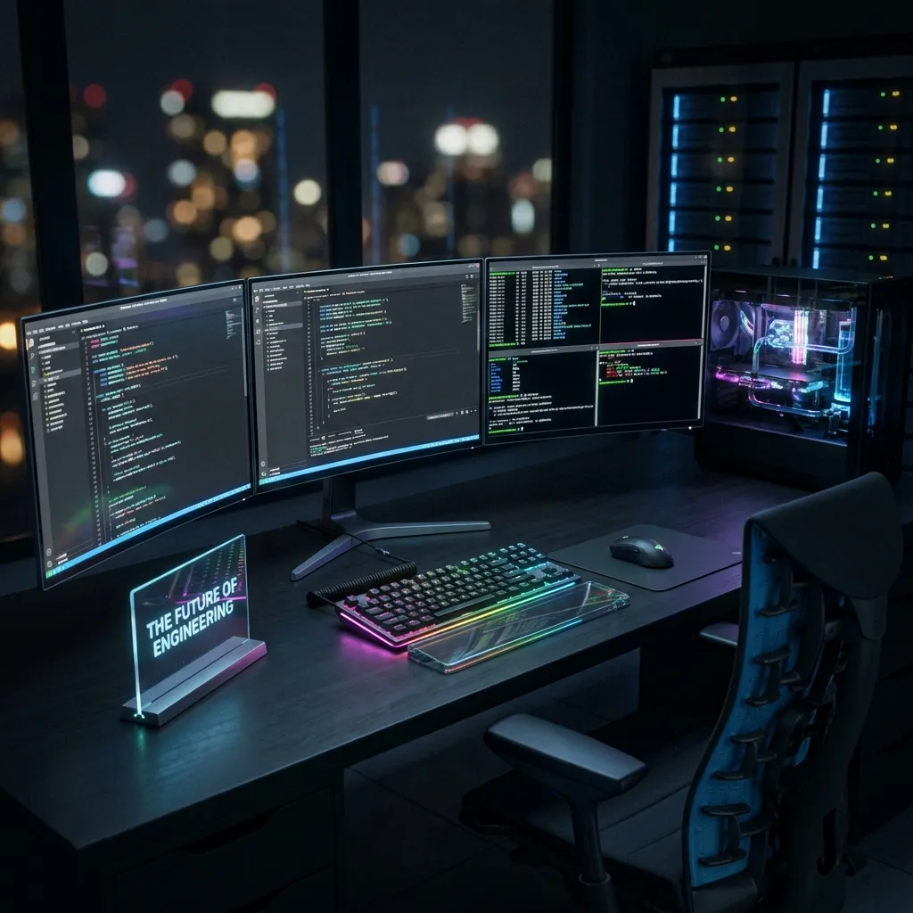 Developer desk setup with code on screen