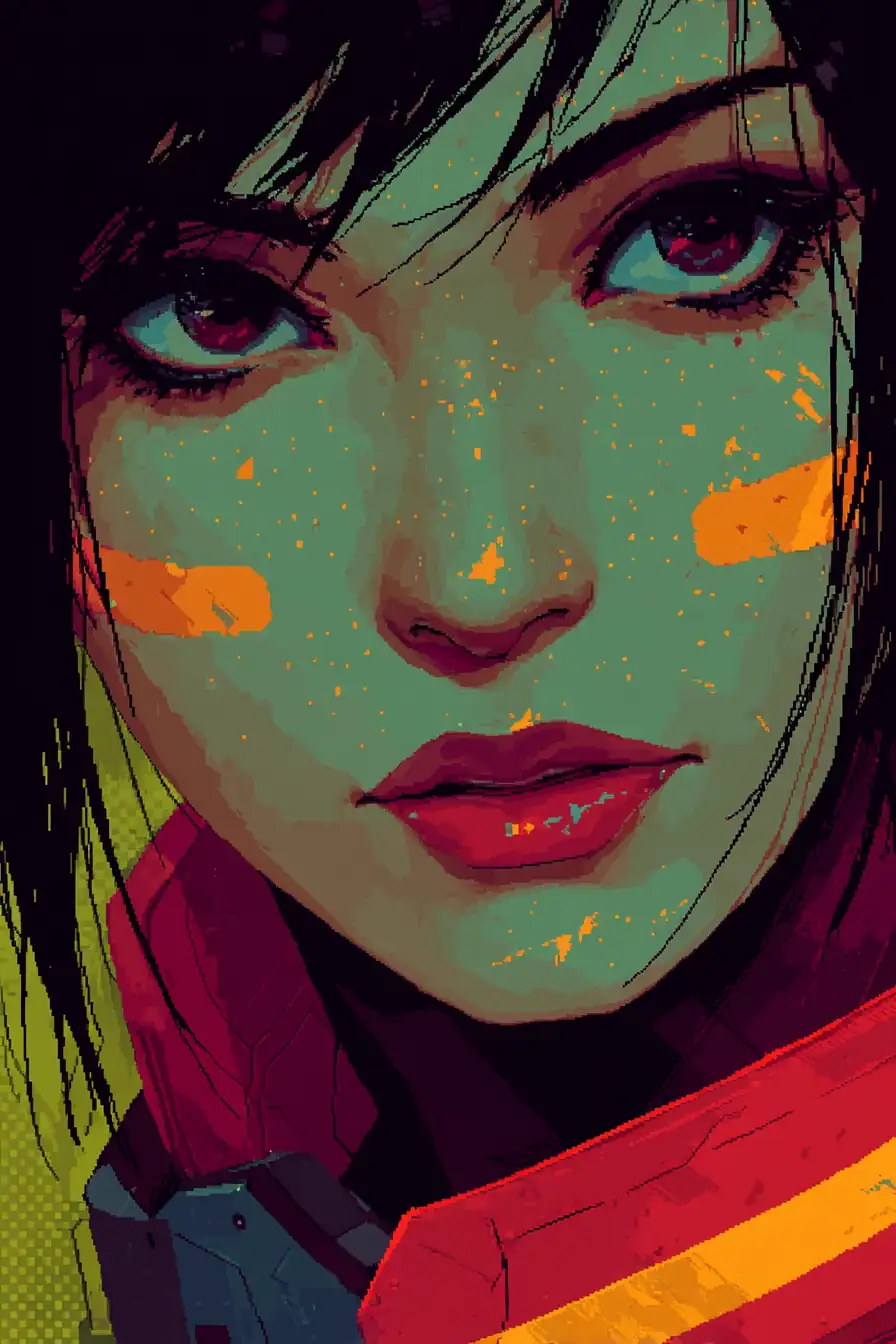 Advanced pixel art close-up with large color palette and refined details