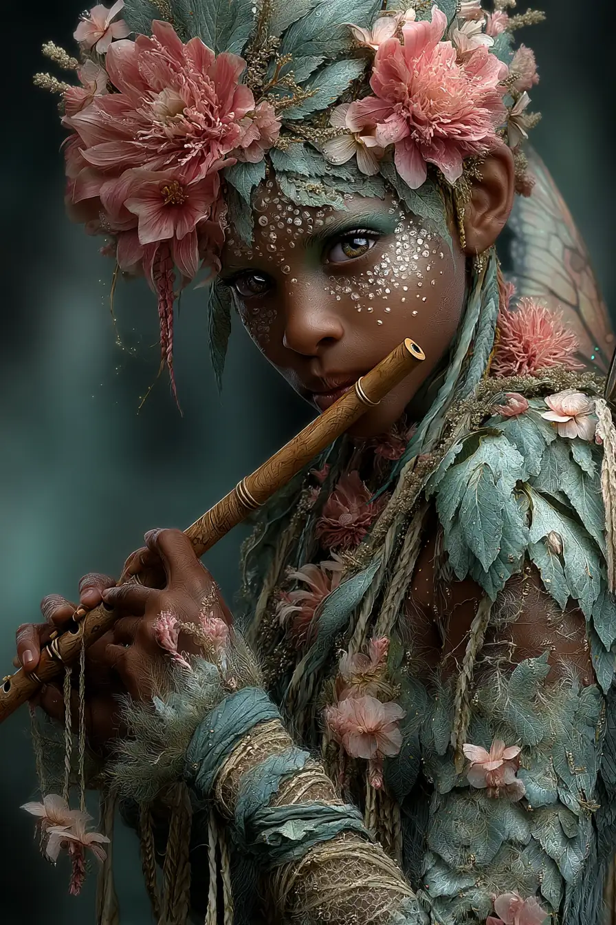 Mystical fey creature with translucent wings ethereal beauty and nature magic