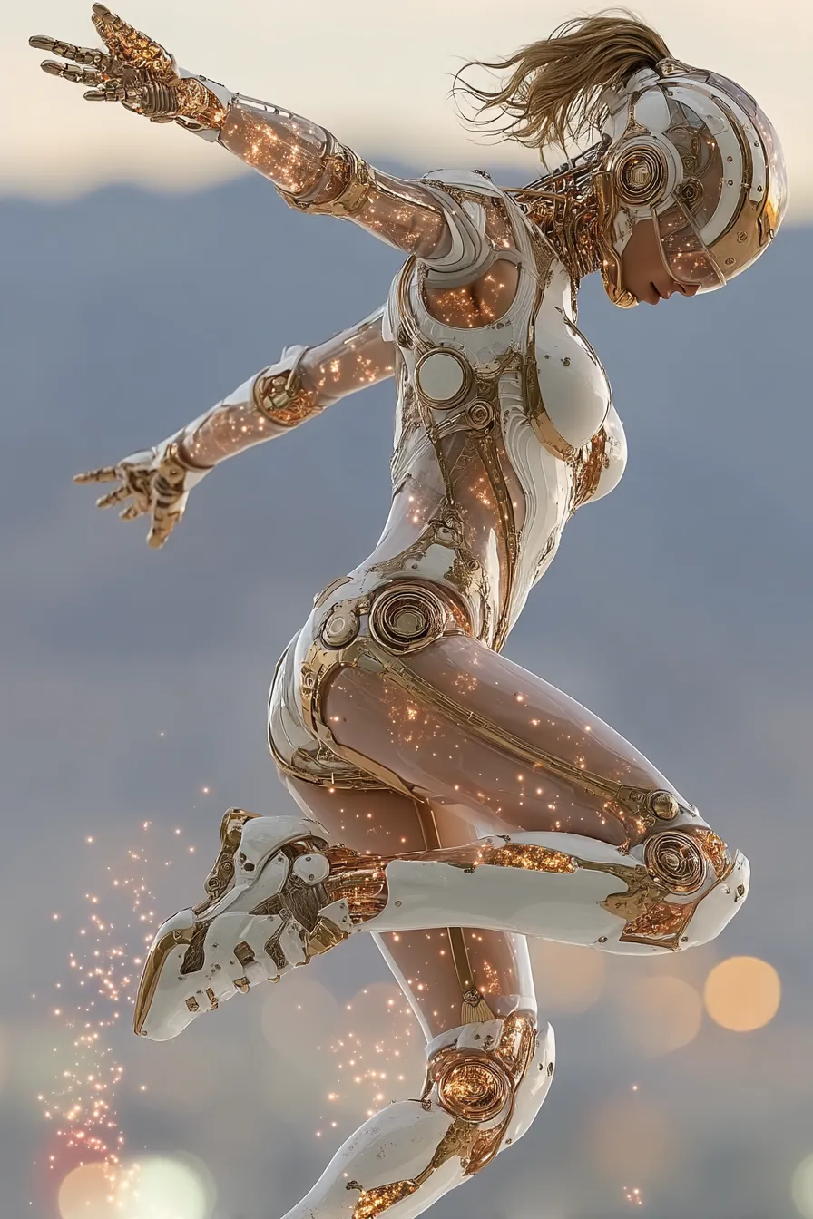 Futuristic android character with bio-synthetic features and glowing elements