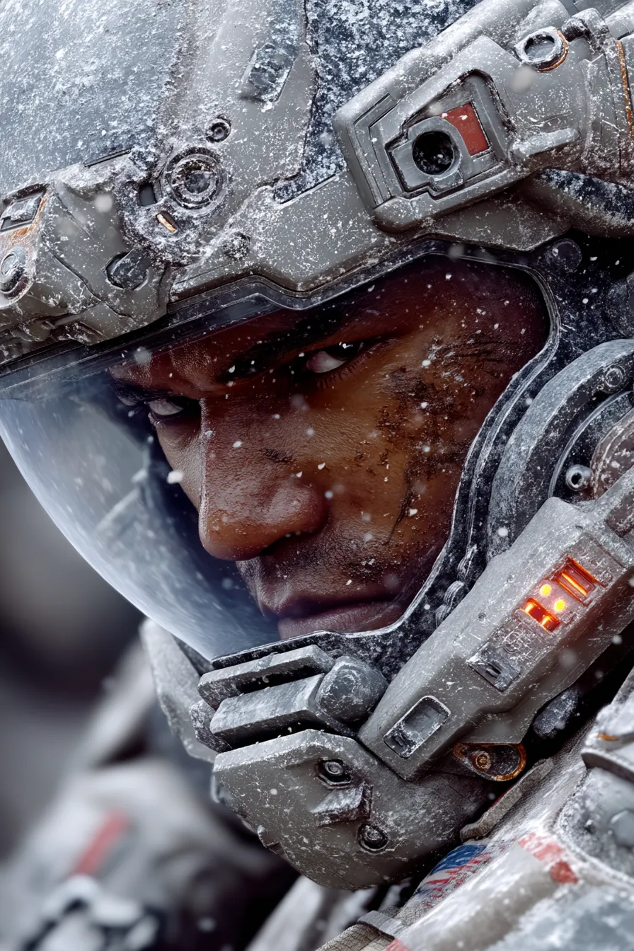 Futuristic space marine with armor and shields in combat stance