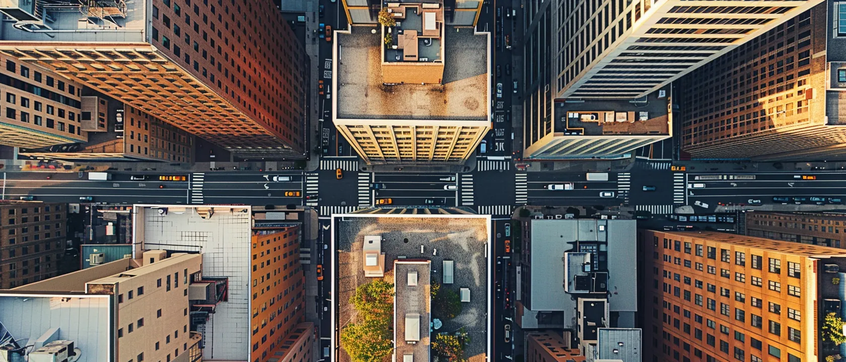 Abstract urban composition with building tops and infrastructure patterns