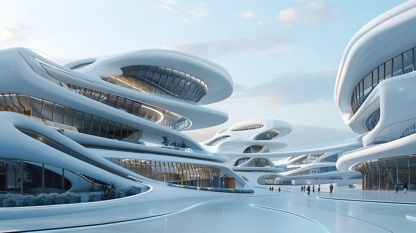 Parametric futurist architecture featuring complex curved surfaces and organic geometry