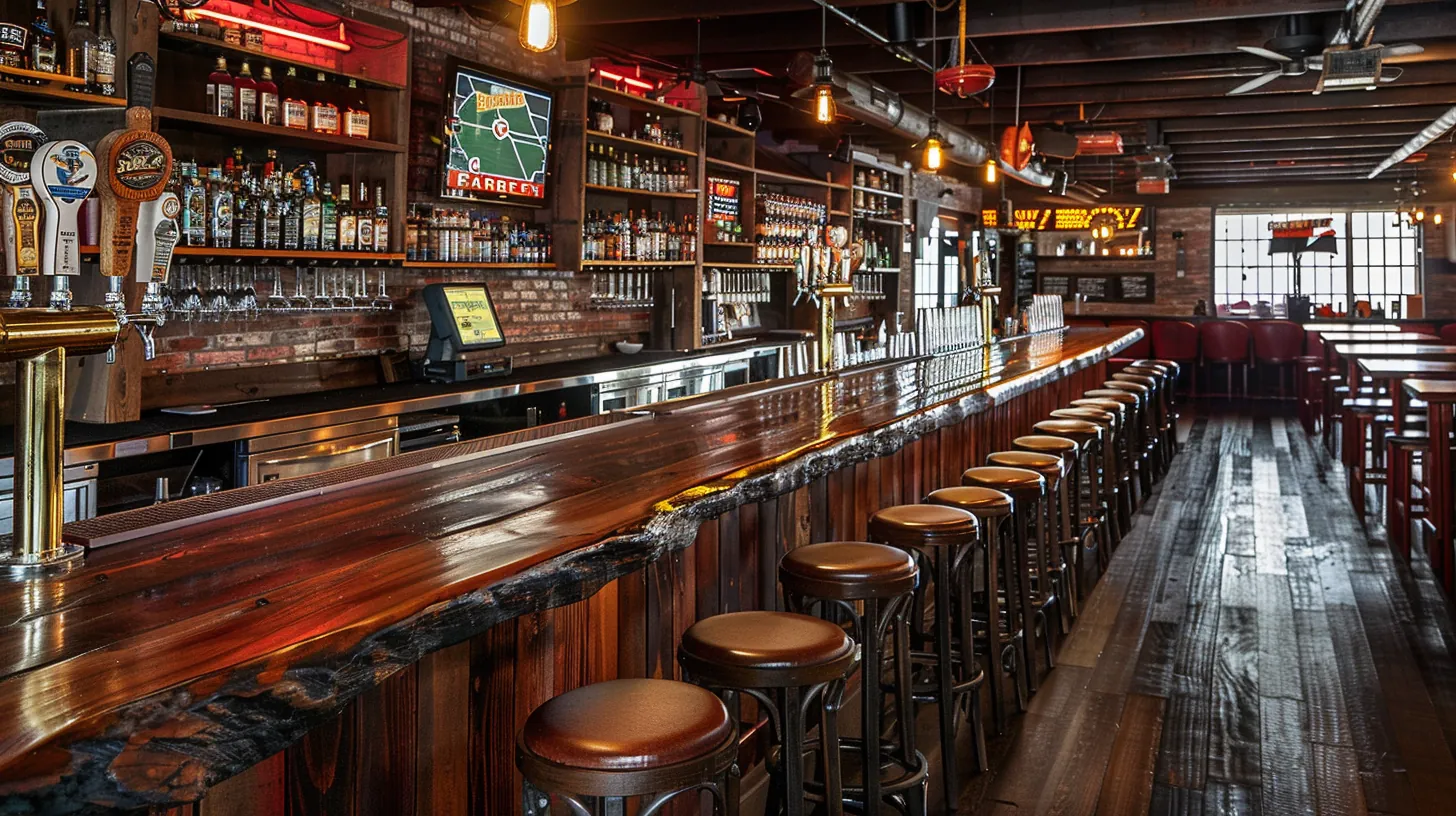 Classic neighborhood pub with wood bar, casual seating, warm lighting, and relaxed atmosphere