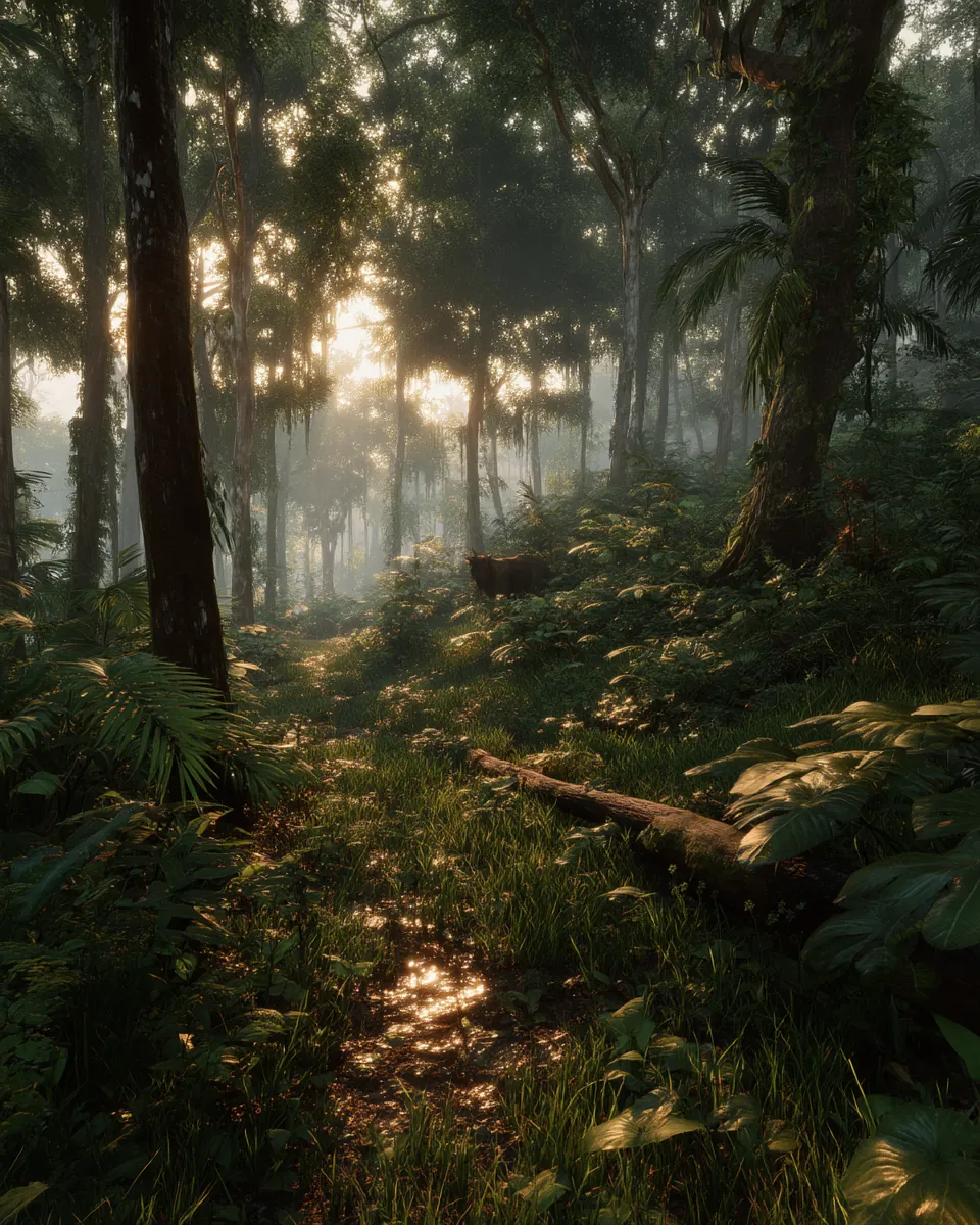 Dense tropical jungle with layered canopy