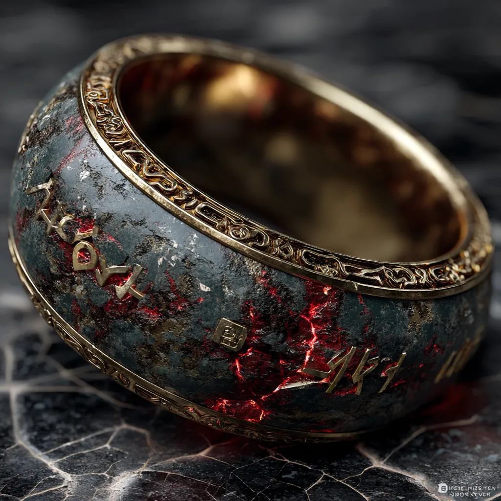 Ancient ring of power with corrupted metal and dark energy wisps