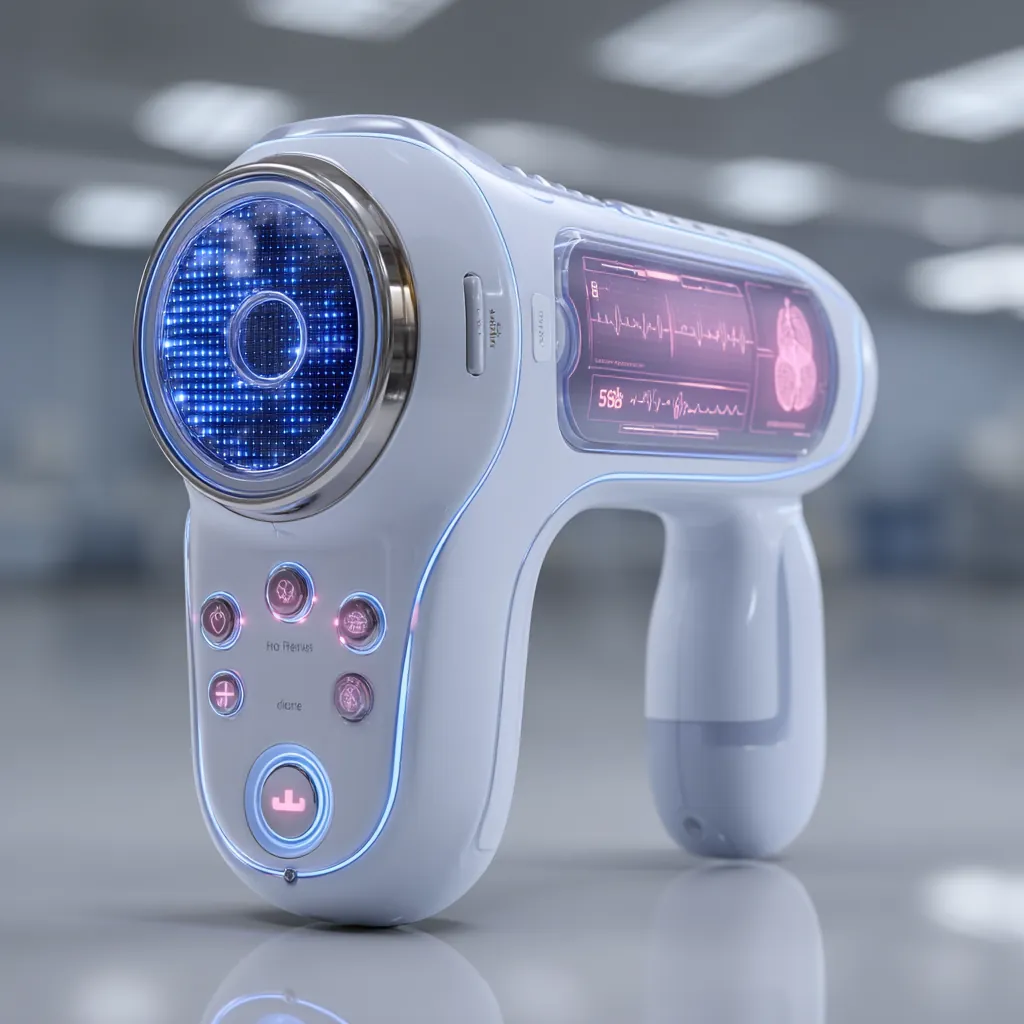 Advanced medical scanner with holographic body visualization and precision sensors