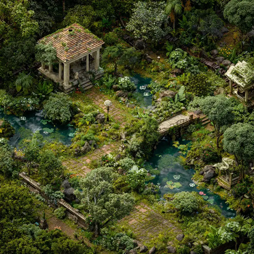 Peaceful garden with random SREF