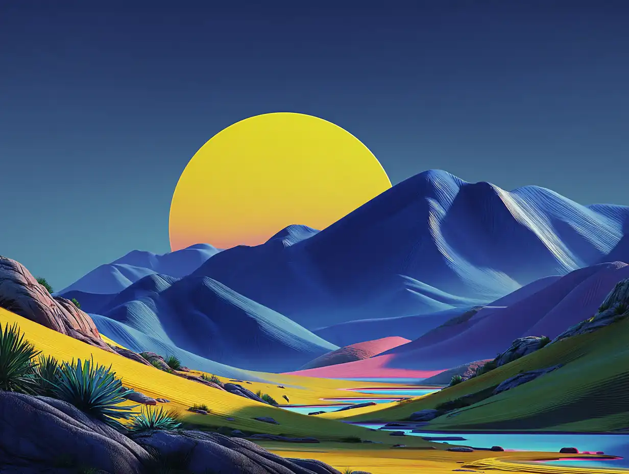 Mountain landscape generated with Midjourney SREF code 2653204188 and style weight 150