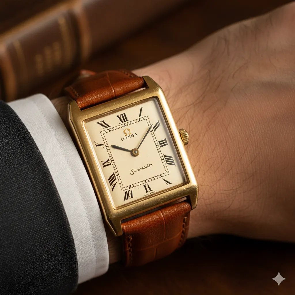 Vintage gold dress watch on elegant wrist with patina