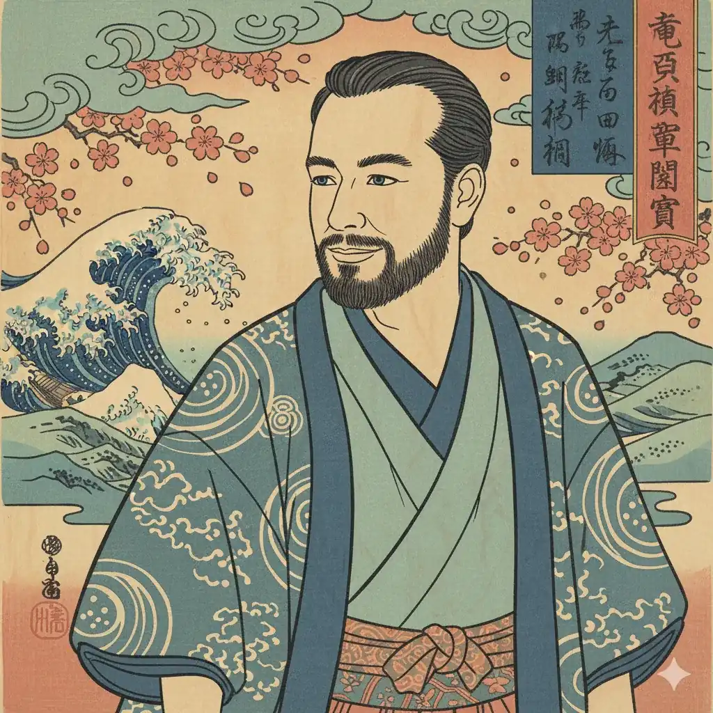 Ukiyo-e woodblock print transformation in Hokusai style with textile patterns