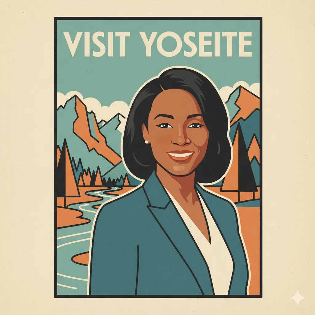 Vintage 1930s travel poster transformation in Art Deco style with WPA National Park aesthetic